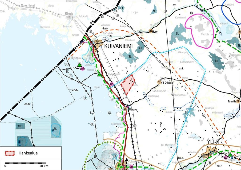 Kuva 2. Ote Phjis-Phjanmaan maakuntakaavasta. Iin Palkankaan tuulivimapuistn suunnittelualue n sitettu karttaan punaisena alueena.