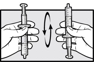 8. Sekoita lääke kääntelemällä mittaruiskua hitaasti ylösalaisin ja takaisin viisi kertaa juuri ennen annostelua. Älä ravista. Käytä oraalisuspensio heti.
