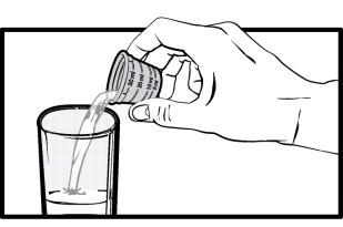 1 pienen lasin (koko korkeintaan 100 ml) 30 ml mittamuki veden mittaamiseen Noin 50 ml vettä suspension valmistamiseen Lusikan sekoittamista varten Valmistautuminen 1.