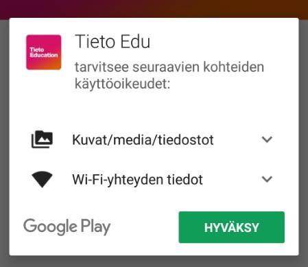 Haetaan sovellus hakutoiminnolla Asennuksen käynnistyksen yhteydessä