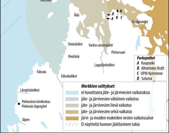 Pintaveden (1 m) ph-arvo, samoin kuin suolaisuus on alentunut, vesi on ruskeaa ja kokonaisravinteiden ja orgaanisen aineen (TOC) pitoisuudet ovat selvästi kohonneet.