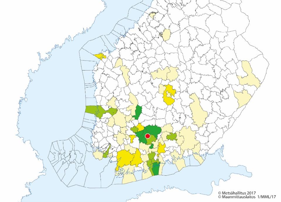 Kuva 5. Vastanneiden kotimaisten kävijöiden asuinkunnat (n = 364).