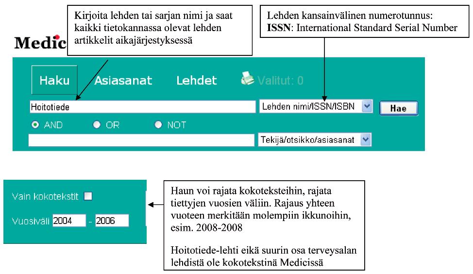 LEHDET-toiminto Lehtihaun avulla haetaan tietyssä lehdessä julkaistuja artikkeleita tai tietyn julkaisusarjan osia.