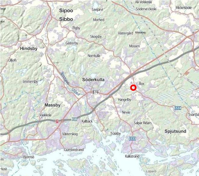 Kaava-alueen likimääräinen sijainti (punainen rengas) kunnan opaskartalla Sipoon kunnan mittaus- ja kiinteistöyksikkö.