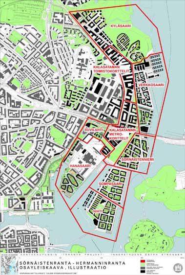 Kalasatama Kalasatama muutetaan tiiviiksi asuin- ja työpaikka-alueeksi Sörnäisten satamatoimintojen siirryttyä Vuosaareen. Kalasatamaan tulee noin 18 000 asukasta ja 10 000 työpaikkaa.