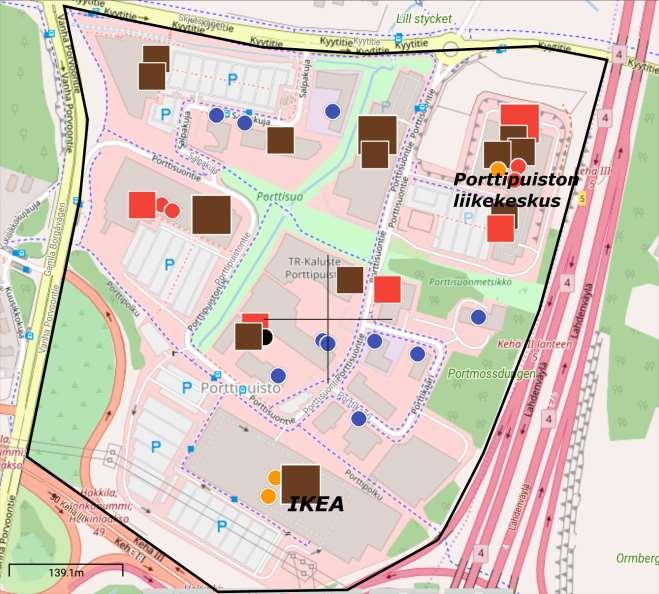 Porttipuisto: liiketilat ja aluerajaus Porttipuisto on tila vaativan