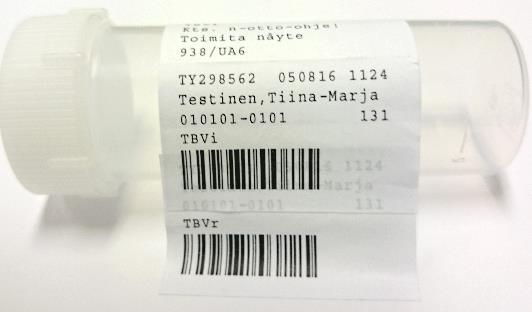 3.0/16.03..2018 12/1 3 SienVi (2631) - Näytepurkkeihin liimataan viivakooditarra pystysuoraan ja näytteenlaatutarra!