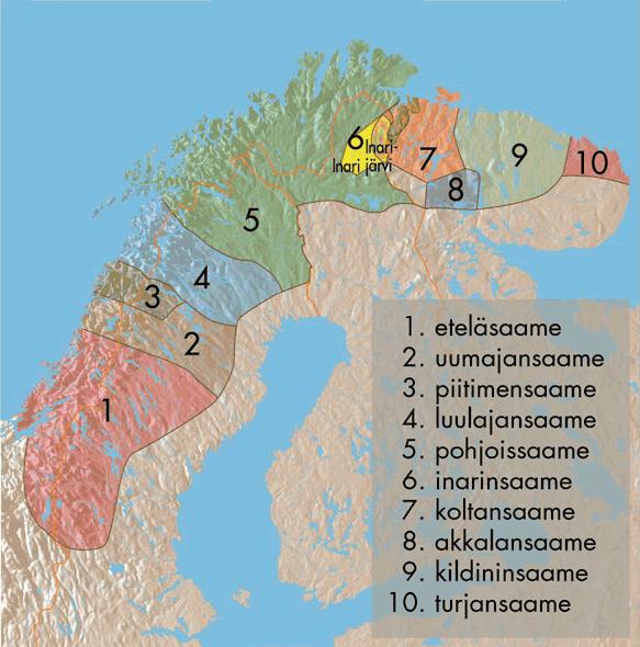 Saamenkielet ja kielialueet Saamenkieliä on elossa vielä 9.