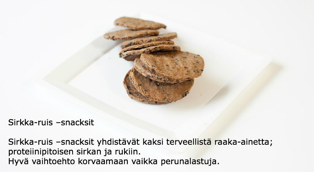 Sirkka-ruis-snacksien miellyttävyys (N = 165) 10,3% 30,3% 26,1% 10,3% 11,5% 6,7%4,8% 66,7 % piti tuotetta vähintään hieman miellyttävänä.