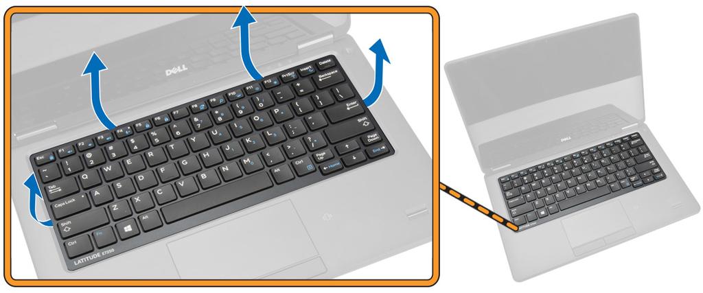 b Irrota ruuvi, jolla WLAN-kortti on kiinnitetty tietokoneeseen [2]. c Irrota WLAN-kortti tietokoneesta [3]. WLAN-kortin asentaminen 1 Aseta WLAN-kortti paikoilleen tietokoneeseen.
