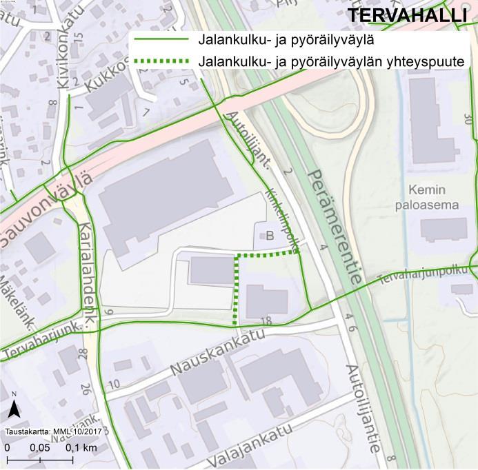 Lisäksi lukittava pukuhuone tarpeen (RoPS) 4 JALANKULUN JA PYÖRÄILYN TARPEET Liikuntapaikkojen lähiympäristön yhteyspuutteita on havaittu maastokäyntien sekä kyselyn pohjalta etenkin urheilupaikkojen