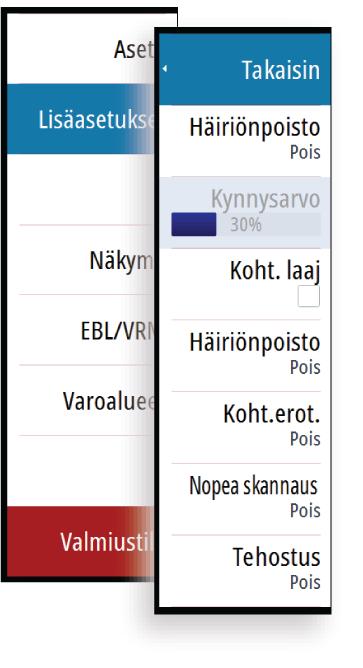 Tutkan lisäasetukset Häiriönpoisto (Vain 4G-laajakaista- ja Halo-tutka) Häiriönpoiston hallinta määrittää tutkan käyttämän häiriönsuodatuksen määrän.