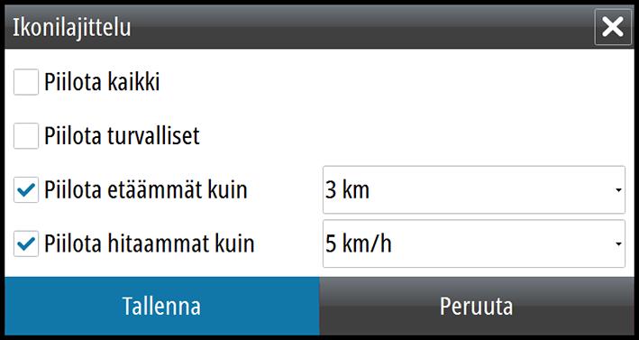 Ú Huomautus: Hälytys-asetuksien Viesti alukselta -asetuksen tulee olla päällä jotta MMSI-viestit näytetään näytössä.