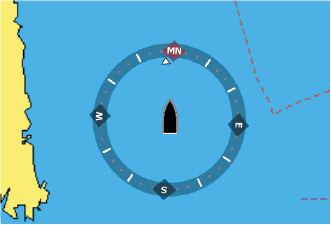 Karttakompassi Voit halutessasi lisätä karttaruudussa näkyvän veneesi ympärille kompassisymbolin. Kompassisymboli on poissa käytöstä, kun kohdistin on aktivoituna ruudussa.