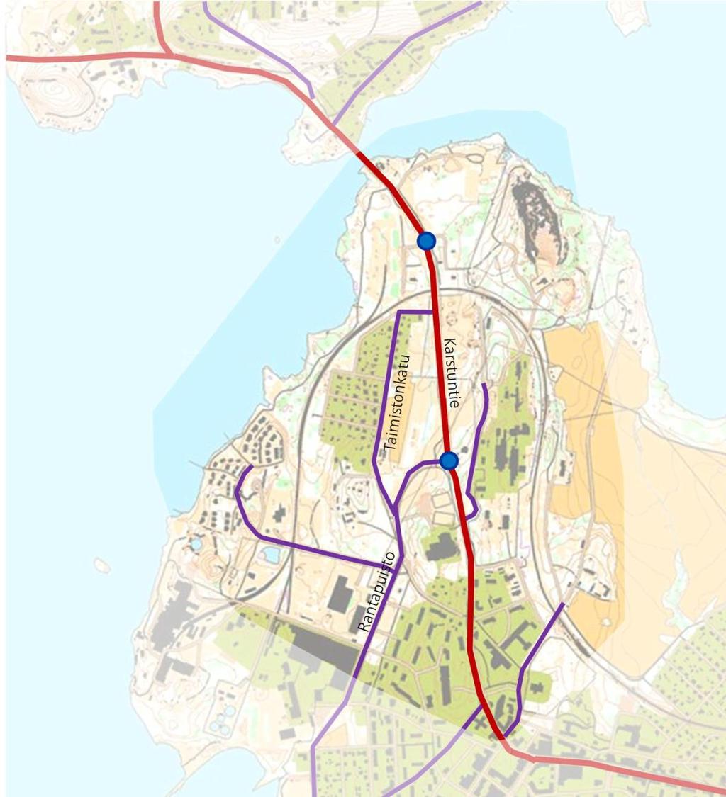 Rantapuisto toimii alueen keskeisenä kokoojakatuna, muiden ollessa paikallisempia ja vähäliikenteisempiä