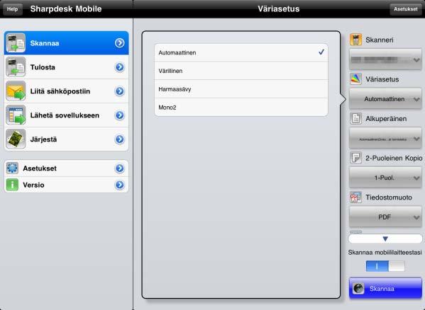 8 Skannaus 8.1 Skannaus mobiililaitteestasi Määritä mobiililaitteesi skannausasetukset seuraavalla tavalla: Siirry paikalliselle Sharpin verkkosivulle, josta löydät listan tuetuista skannereista.