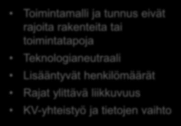 Mukautuvuus Yksilöinnin ratkaisu mukautuu tulevaisuuden tarpeisiin Toimintamalli ja tunnus eivät rajoita rakenteita tai