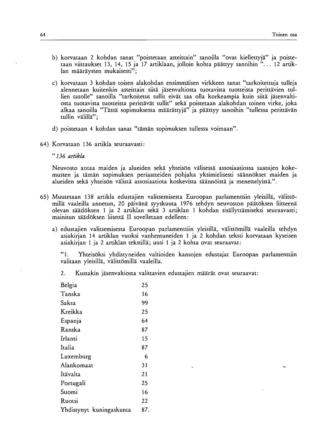 64 Toinen osa b) korvataan 2 kohdan sanat "poistetaan asteittain" sanoilla "ovat kiellettyjä" ja poistetaan viittaukset 13, 14, 15 ja 17 artiklaan, jolloin kohta päättyy sanoihin ".