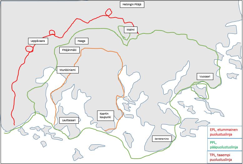 86 II puolustusasema (pääpuolustuslinja, Ppl kuva 3) kulki taas reittiä Björnvik- Hagslund- Tarvo- Isohuopalahden itäreuna- Toivelan mäki- Pukinmäki luoteispuolen asutusalue- Malmin hautausmaa-