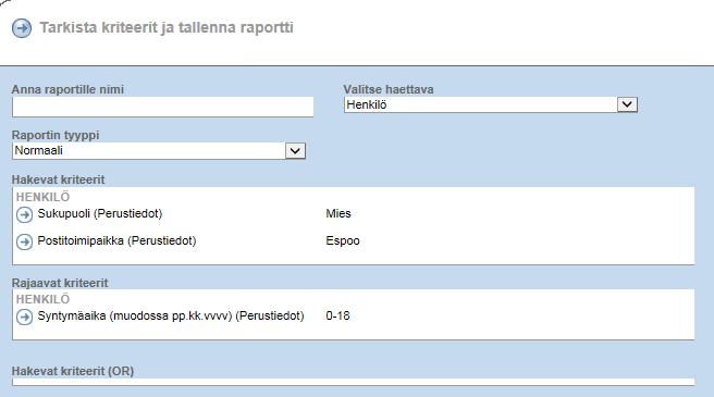 Sivu 6 / 7 VALITTUJEN KRITEERIEN TARKISTAMINEN Kun olet valinnut kriteerejä hakuusi, ja päässyt eteenpäin painamalla Lisättyjen kriteereiden alta Hae valituilla, pääset koontisivulle, jossa voit