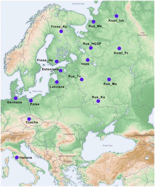 Pohjoinen Itä-Eurooppa Khrunin AV, Khokhrin DV, Filippova IN, Esko T, Nelis M, et al.