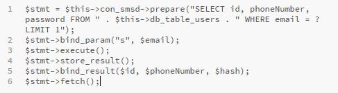 14 Kuva 9. Tietokantaliitynnän muuttujat ja yhteyden avaaminen 4.5 SQL -injektioiden estäminen Sovelluksessa käytetään tietokantakyselyissä PHP:n sisäisesti valmisteltuja kyselyitä (engl.