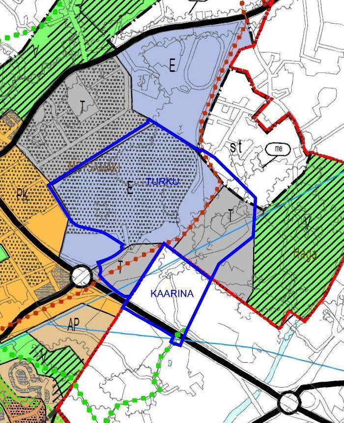 Yleiskaavojen osalta Turun puoleinen osa on osoitettu Turun yleiskaava 2020:ssä erityisalueeksi (E), tuotanto- ja varastotoiminnan alueeksi (T) sekä pieneltä osin suunnittelutarvealueeksi (st).