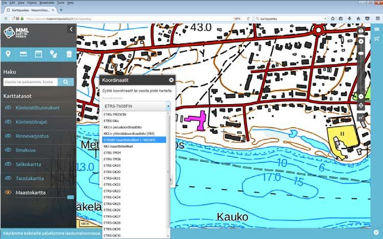 4. Klikkaa pudotusvalikon alaspäin osoittavaa nuolta ja vaihda koordinaatistoksi