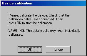 30 sekuntia (Calibrating, please wait). - Kun kalibraatio onnistuu (Ready), impedanssimittaus alkaa automattisesti. - Ohjelma antaa ilmoituksen, jos kalibrointi ei mene läpi.