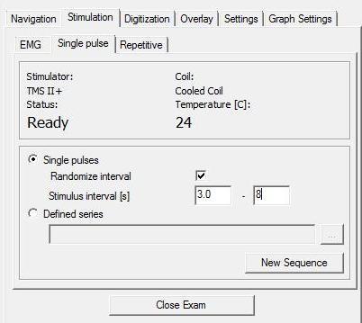83 (88) - Yksittäisten pulssien käyttö: o Tarkista EMG-signaali: Start EMG o Valitse Stimulation-välilehdeltä Single pulse -välilehti ja siitä Single pulses.