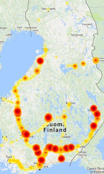 Suuri ero havaintomäärien välillä selittyy paristojen kestolla ja sillä, miten kalustolla on liikennöity.