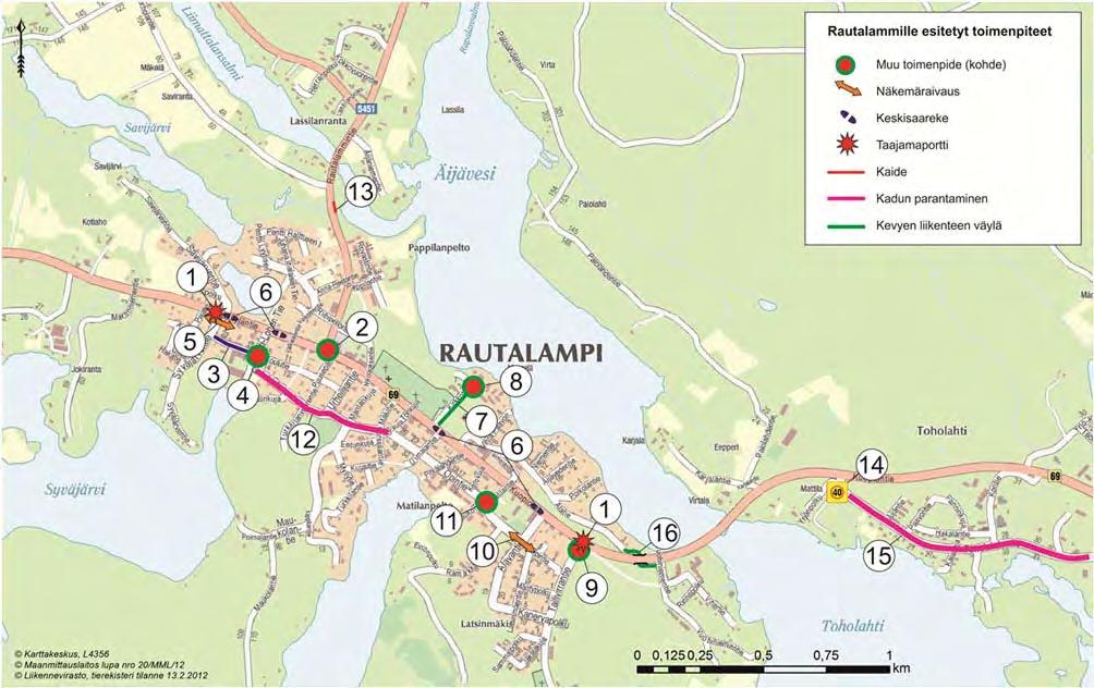 Kartta 10. Rautalammille Kuopion seudun liikenneturvallisuussuunnitelmassa 2013 esitetyt toimenpide- ehdotukset.