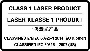 Luokan 1 lasertuotteiden yhdenmukaisuusilmoitus Tämä tuote on luokiteltu julkaisuhetkellä luokan 1 lasertuotteeksi Yhdysvalloissa standardin IEC 60825-1 version 2, 2007 mukaan ja luokan 1