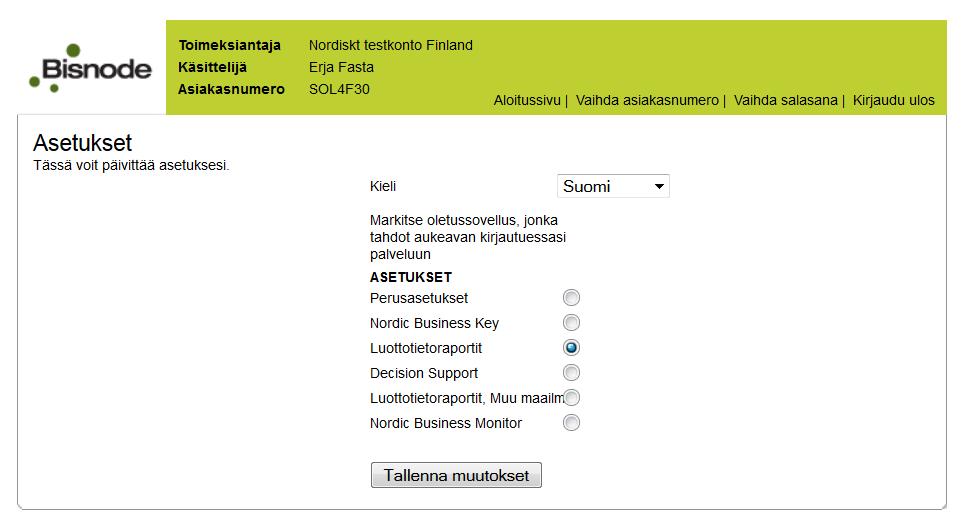 Asetukset Aloita palvelun käyttäminen tekemällä henkilökohtaiset asetukset. Pääset tekemään haluamasi asetukset painamalla linkkiä Asetukset aloitussivun yläosasta.