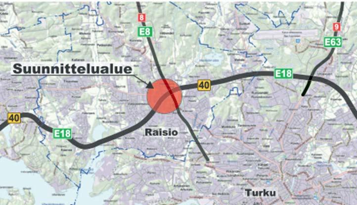 Lähtökohdat ja taustaa - E18 Turun kehätie eli kt40 osa EU:n TEN-T Skandinavia Välimeri ydinverkkokäytävää - Merkittävä kuljetusten välittäjä Turun ja Naantalin satamien ja Pietarin välillä.