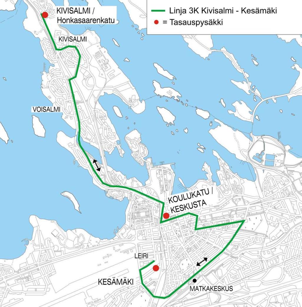 Linja 3K KIVISALMI - KESÄMÄKI Reitti: MA - PE koulupäivinä tunnit minuutit 07 25 08 25 Kivisalmi/Honkasaarenkatu-Taipalsaarentie-Kivistönkatu-