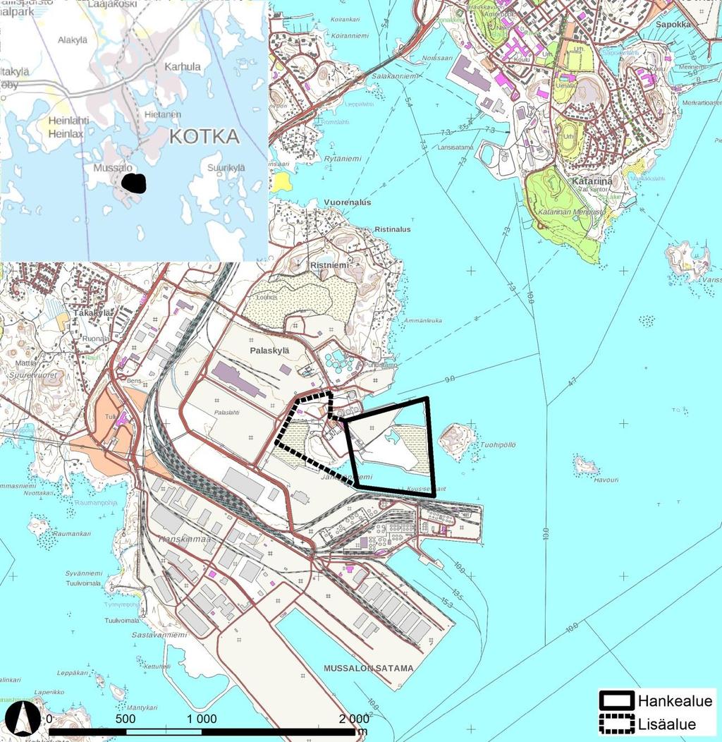 UPM-Kymmene Oyj Kotkan biojalostamon YVA Kuva: Hankealueen sijainti.