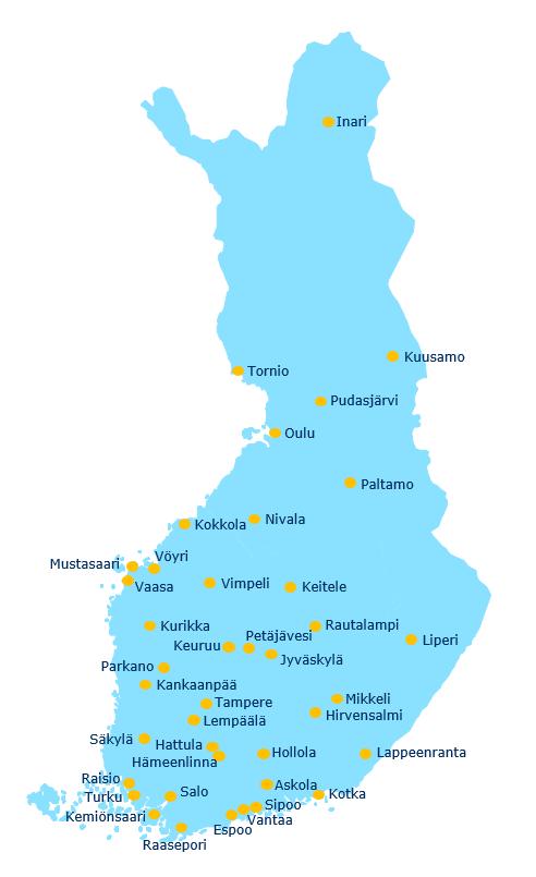ARTTU2-ohjelman tutkimuskunnat (2014-2018) Yhteensä 40 erikokoista ja tyyppistä kuntaa eri puolilta Suomea, jotka muodostavat edustavan otoksen maamme kuntakentästä. Kuntakokoluokka Alle 5000 as.