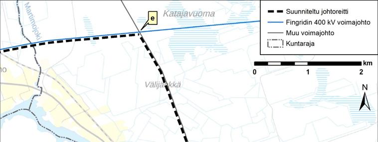 32 Ympäristövaikutusten arviointiohjelma Rantavaarasta Tornionjoen Vuennonkoskelle uusi 400 kilovoltin voimajohto kääntyy kohti länttä ja sijoittuu nykyisen 400 kilovoltin