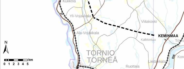 38 Ympäristövaikutusten arviointiohjelma 5.2 Liikenneverkko Voimajohtoreitin lähialueen liikenneverkko on esitetty alla (Kuva 23). Voimajohto risteää valtatien 21 Ylitorniossa.