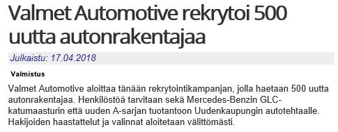 Robotiikka Robotiikka mahdollistaa tuotannon säilymisen Suomessa ja jopa palaamisen Suomeen Valtavalo Oy siirsi LED-valaisintuotannon Kiinasta Suomeen (Kiinassa 200 työntekijää, Suomessa nyt 16