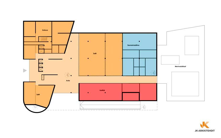 Aula, kokous, spa, keittiö (1. krs 2 800 m 2 ) Terwa Toweriin rakennetaan kokouskeskus, josta löytyy kokoustilat ja luentosali. Kokouskeskuksen tiloista on upeat näkymät suistoon.