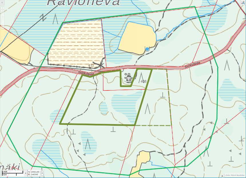 5 Kuva 2. Viitasammakkokartoitettu alue on tummempi vihreä rajaus eli varsinainen rakennettava pyrolyysilaitosalue.