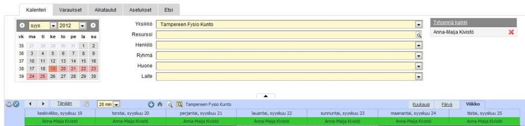 14/19 7 Kalenterin käyttö Kalenteri Kalenteri 24. Näyttökuva: Kalenterin käyttö Kalenterinäkymä on jaettu kahteen osaan.