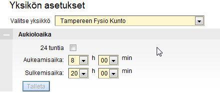 2/19 3 Yksikön asetukset Kalenteri Asetukset Yksikön asetukset Ensimmäisenä valitaan haluttu yksikkö, jonka asetuksia halutaan asettaa. Alavetovalikosta voit valita halutun palveluyksikön. 2.