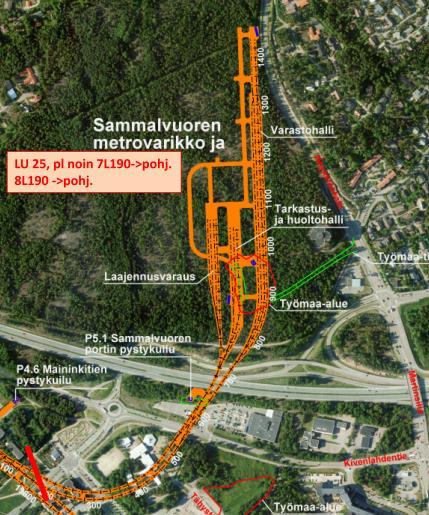 Päätöspöytäkirja 11 (20) Kuilujen maanpäälliset osat Varikko- ja ratatunneliurakat vaativat maanpäällistä maanrakennus- ja avolouhintatyötä varikon alueen 3 kuilussa ja