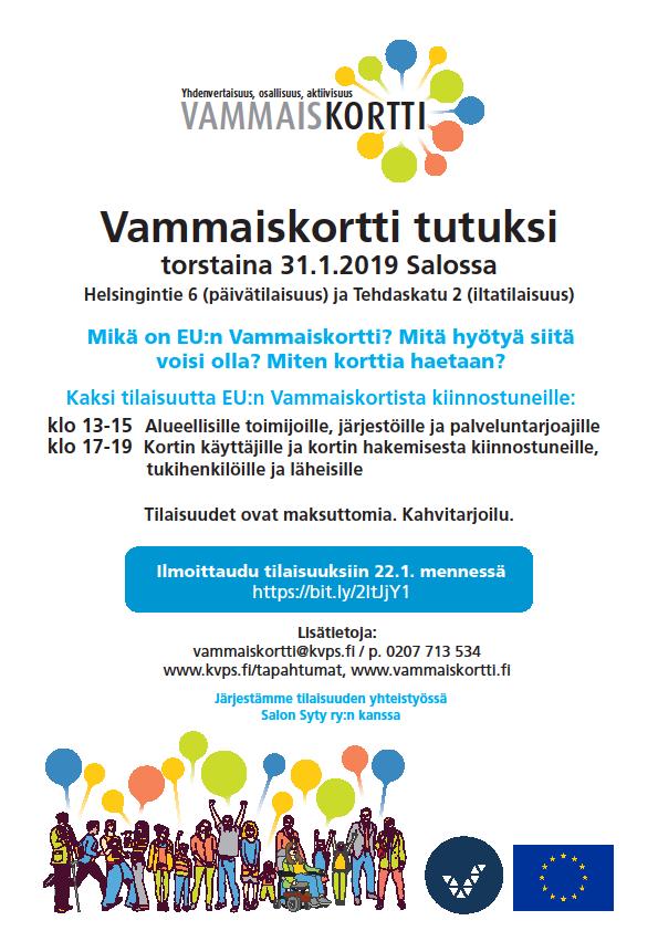 Tilaisuudessa on kahvitarjoilu. Ilmoittautuminen viimeistään 22.1.2019 Sytyyn tai www.salonsyty.