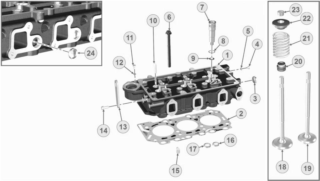 3.6 Sylinterikansi / Cylinder head / LM 387 spare parts catalogue Part no Kit Incl. 1 1 LMKO92019650 A Syl. kansi kokp. Cylinder head assy 2 Check head gasket thickness from the engine.