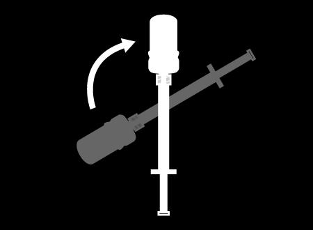 Vaihe D. Siirrä lääke ruiskuun Pidä kiinni ruiskuun kiinnitetystä injektiopullon välikappaleesta, ja käännä injektiopullo ylösalaisin.