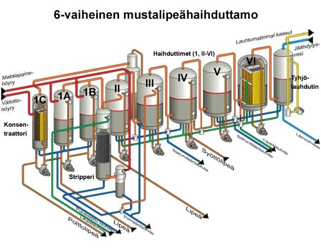 27 Haihduttamo Kaukaan sellutehtaalla talteenottolinjalla on käytössä monivaiheinen haihduttamo, jonka rakenne on esitetty kuvassa 7. Kuva 7.